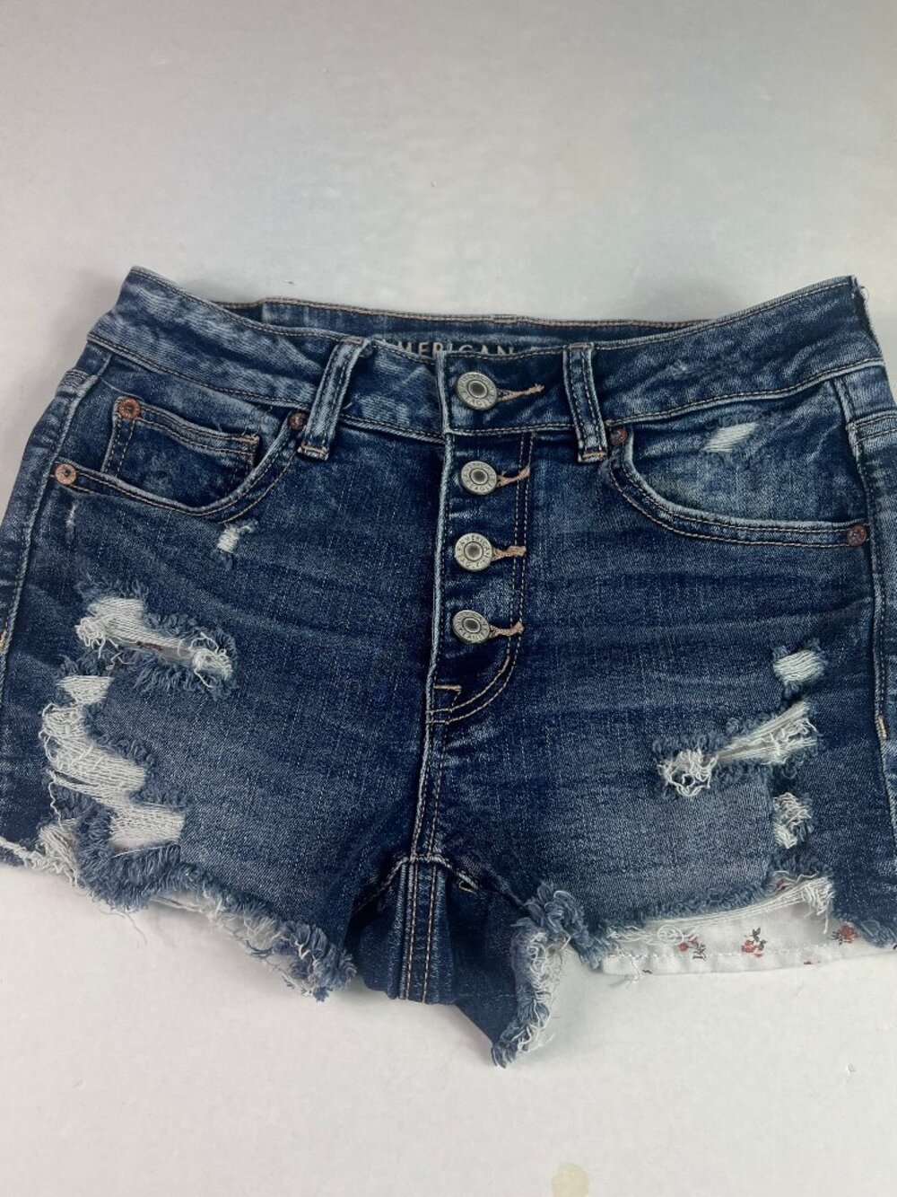 American Eagle Shorts Women 27* High Rise Shortie Blue Cut Off Denim Jorts Tag 6